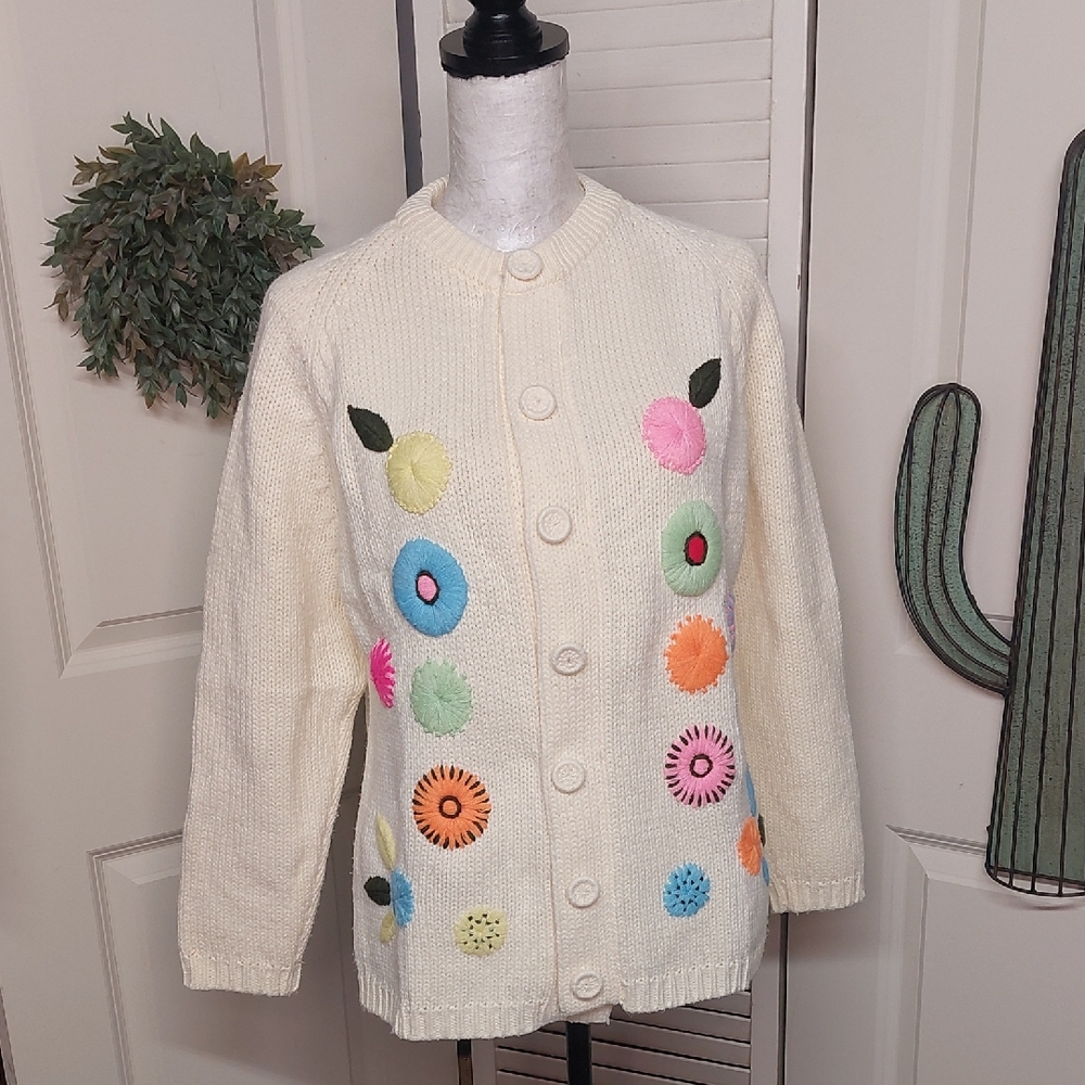 Vintage 1960s, Mod Garden, Kimlon Cardigan, Large - Picture 5 of 11